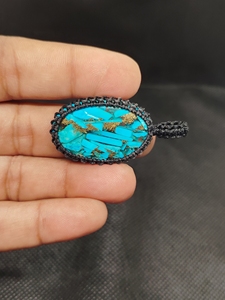 สร้อยคอจี้หินเทอร์ควอยซ์ธรรมชาติทำมือ รูปไข่เจียระไน ประดับด้วยเชือกถักสไตล์โบฮีเมียน วินเทจ คริสเตียน - Product Image 2