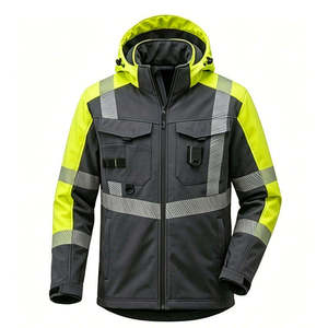 Veste de sécurité haute visibilité classe 2, imperméable, réfléchissante, certifiée CE, polyester/coton, vêtements de travail pour hommes, capuche, poches, jaune - Product Image 1