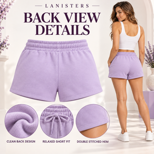 <b>Women</b> Cotton Fleece <b>Lounge</b> <b>Shorts</b> Elastic Drawstring Waist Side Pockets Curved Hem Regular Fit Quick Dry Eco-Friendly Breathable - Product Image 5