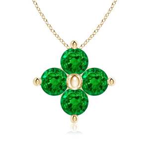 จี้สร้อยคอรูปโคลเวอร์ประดับมรกตธรรมชาติทรงกลมคลาสสิกทอง 14K ขายส่งแบบฝังเพชร 4 เม็ด - Product Image 1