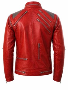 Veste de motard en cuir rouge à col montant, faite à la main, Ultimate Michael Jacksson Beat It |   Costume de style rockstar des années 80 pour hommes - Product Image 6