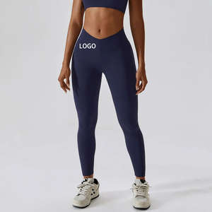 Collants de sport en tissu extensible 4 directions à double tricot, taille en V, couleur unie, pour l'entraînement, vente en gros, directement de l'usine - Product Image 1