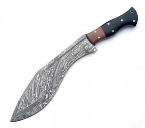 Couteau de camping incurvé en acier Damas fait main, robuste, pour usage extérieur, outil de bushcraft avec manche en bois et résine bicolore - Product Image 4