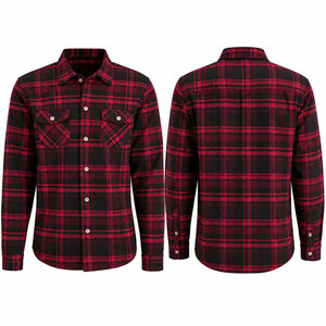 Camisa de franela a cuadros roja para hombre, manga larga, informal, con cuello vuelto, abotonada, para otoño. - Product Image 1