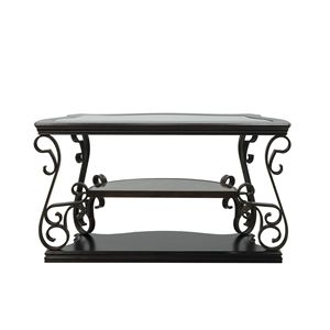 Consolle da 137 cm (L) x 51 cm (P) x 76 cm (A) con piano in vetro, ripiano in MDF, gambe in metallo con finitura a polvere, tavolino da divano con ripiano centrale effetto marmo - Product Image 3