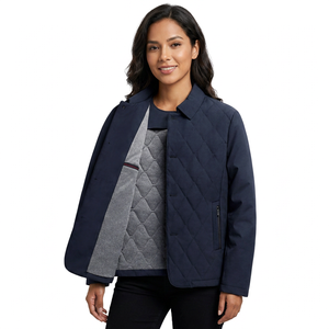 Chaqueta Acolchada Azul Marino para Hombre con Cuello Camisero, Cortavientos, Informal, Relleno de Poliéster, Corte Regular, para Otoño - Product Image 2