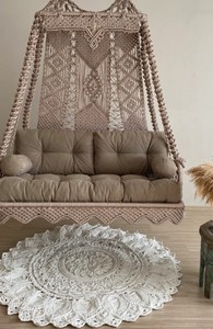 Columpio de Jardín de Macramé Marrón, Columpio Doble de Macramé, Columpio Colgante, Columpio de Balcón, Columpio de Patio, Hamaca de Macramé Marrón - Product Image 2