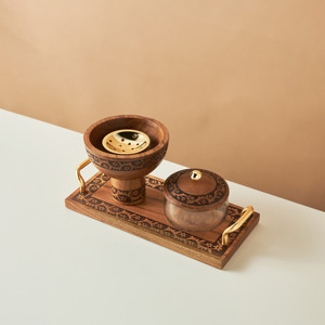 Ensemble de brûleur à bakhoor en bois de luxe avec récipient à encens en verre, plateau porte-oud arabe pour la maison, l'hôtel et la collection de cadeaux - Product Image 5