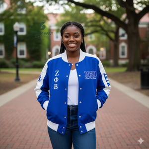 เสื้อแจ็คเก็ตแข่งรถผ้าคอตตอนทวิลล์ Zeta Phi Beta Sorority สำหรับผู้หญิง เสื้อแจ็คเก็ตแข่งรถสไตล์วาร์ซิตี้ เสื้อแจ็คเก็ตแข่งรถมอเตอร์สปอร์ตความเร็วสูง - Product Image 4