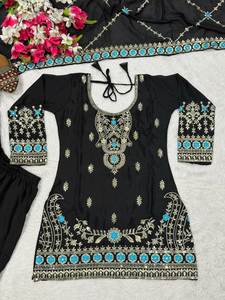 ผ้าไหมชีนอนแท้ สีดำสวยงาม สำหรับสตรีชาวมุสลิม คอทรงโอ ไซส์ S ถึง XXL เสื้อผ้าชาติพันธุ์ / ชุดสัลวาร์ คามีซ - Product Image 6