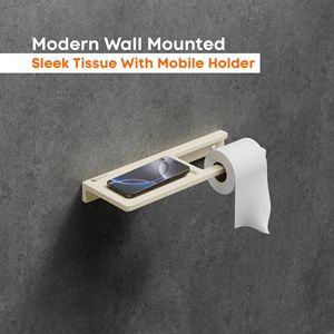 Boîte à mouchoirs minimaliste pour salle de bain avec support mural en acier inoxydable et plateau supérieur pour téléphone, idéale pour les hôtels haut de gamme et les boutiques. - Product Image 2