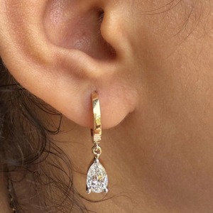2CT Pear Lab Grown Diamond <b>Huggie</b> Hoop Earrings 14K <b>Gold</b> IGI Certified Minimalist Bridal Party Jewelry Gift - Product Image 5