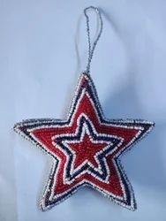 Décoration de Pâques en forme d'étoile, broderie Zari, ornement suspendu – Décoration de sapin de Noël perlée, rouge et blanc, pour festivals, vente en gros - Product Image 2