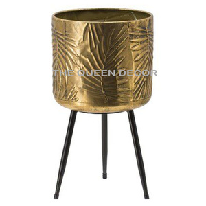 Gold Finished Iron Metal Flower <b>Pots</b> & Planter With Stand Galvanized Home And Garden Decoration Outdoor Application Supplies - Product Image 3