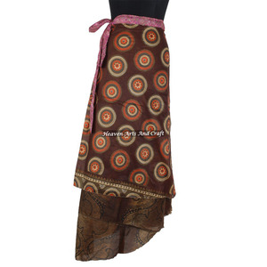 Indian Vintage Long Silk <b>Wrap</b> Skirt 2 Layer Reversible Magic Silk Saris <b>Wrap</b> Long Skirt Silk <b>Sarong</b> Beach Pareo Long <b>Wrap</b> Around - Product Image 4