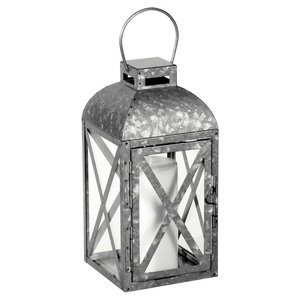 Classic Design Galvanized Metal Candle Holder <b>Lantern</b> Antique Gray Farmhouse Style Steel & Glass Indoor Home Decor <b>Lantern</b> - Product Image 4