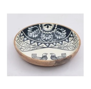 Elegant Design Round Shape Wooden Serving Bowl for Home Dining Table Wedding <b>Dinnerware</b> Snacks Serving Bowls With Enamel Print - Product Image 3