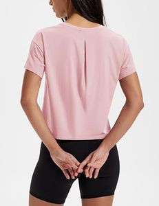 Custom <b>Pink</b> <b>Cropped</b> Short Sleeve Knitted O-Neck Solid Color Custom Logo Casual Breathable Gym Tank <b>Top</b> - Product Image 6