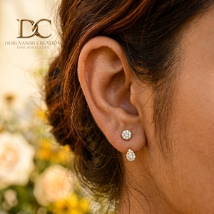 Elegantes Pendientes de Oro Amarillo Sólido de 14 Quilates con Diamantes Cultivados en Laboratorio, Certificados por IGI, con Forma de Lágrima, para Mujer - Product Image 4