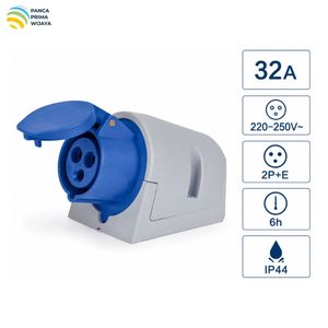 คุณภาพสูง 32A CEE ซ็อกเก็ตติดผนังอุตสาหกรรม 220-250V 2P+E 6H IP44 ปลั๊กไฟฟ้า LX-123N - Product Image 3