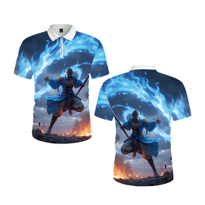 Polo Sublimado con Estampado 3D de Héroes Personalizado |   Camiseta gráfica de rendimiento con cierre de cremallera de un cuarto para hombre |   Polo Mítico Azul Eléctrico Transpirable - Product Image 2