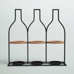 Organizador de Vino Decorativo para 3 Botellas con Detalles en Madera, Soporte de Vino Vertical de Alambre Negro Minimalista - Product Image 1