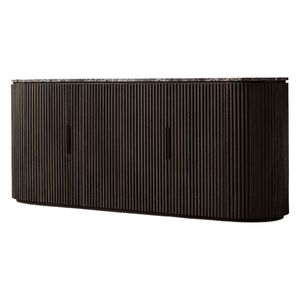 Buffet moderne minimaliste en teck massif, finition noire élégante, plateau en marbre, portes cannelées, bords incurvés, rangement spacieux - Product Image 3