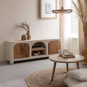 Mueble para TV Vandana Cresta Vesta en madera con efecto hormigón y madera de acacia - Product Image 1