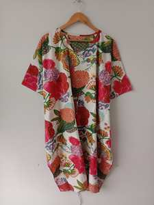 Robe Kaftan pour femmes, imprimé floral vintage, 100% coton, lavable, bordure en dentelle, longueur genoux, tenue ample - Product Image 5