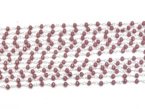 Chaîne de chapelet hydrofugée à la lavande, perles rondelles facettées de 3 mm, chaîne enroulée de fil plaqué argent, vente en gros - Product Image 6