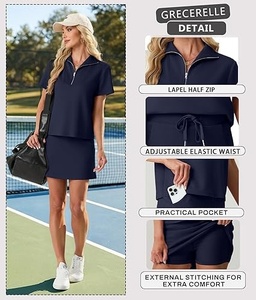 Robe de tennis pour femme, vert olive, manches courtes, fermeture éclair sur le devant, avec panneau de jupe - Product Image 6
