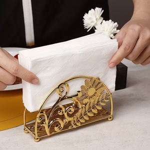 Luxury <b>Gold</b> Floral Napkin Holder Decorative Metal <b>Paper</b> <b>Tissue</b> Stand Vintage Scrollwork Design Dining Table Organizer Kitchen - Product Image 2