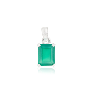 Pendentif solitaire en onyx vert taille émeraude, argent sterling 925, sertissage griffe, géométrique classique, unisexe, pour usage quotidien - Product Image 1