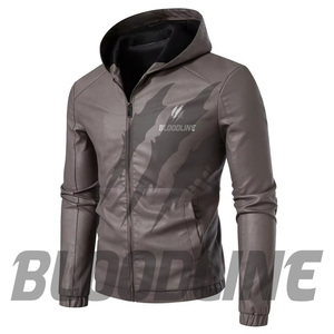 BLOODLINE Men's Black PU Leather Hooded <b>Jacket</b> <b>Slim</b> <b>Fit</b> Moto Biker Style Zipper Closure Autumn Wear - Product Image 3