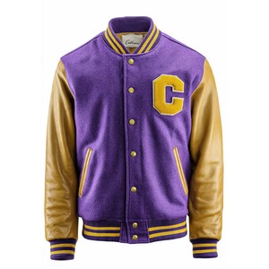 Veste de sport verte pour homme, corps en laine, manches en cuir PU, lettre F brodée sur le devant, col rabattu, style preppy, vêtement d'automne - Product Image 3