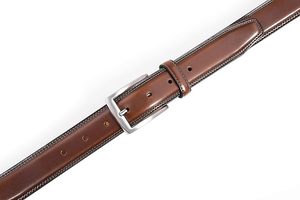 <b>Brown</b> Genuine Leather <b>Belt</b> <b>Men</b> Formal Solid Color Pin Buckle Silver Rectangular Durable Style - Product Image 2