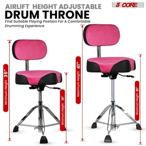 5 Core Drum Throne w Backrest 4" <b>Padded</b> <b>Stool</b> Airlift 25" Adjustable Drummer <b>Stool</b> 441Lb Capacity - Product Image 3