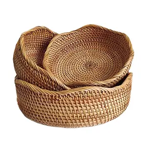 Rattan Bread Basket Round Fruit Baskets Wicker Storage Bowls Natural Woven Serving Basket Bowls Decorative Baskets