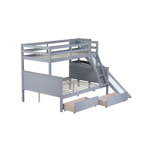 Grey Rubber <b>Wood</b> Twin Over Full <b>Bunk</b> <b>Bed</b> with Slide Drawers and Ladder 2 Drawers Slide Shelves Kids' <b>Beds</b> (Old SKU W504S0006) - Product Image 2