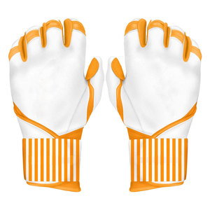 Gants de frappeur de baseball à doigts séparés, blancs et orange à rayures, en matière synthétique, pour toutes les saisons, usage adulte - Product Image 1