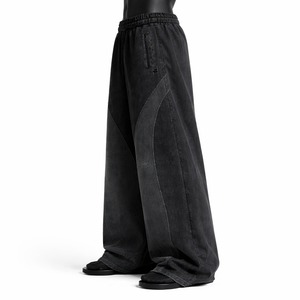 Pantalon de survêtement streetwear en denim de haute qualité, coupe ample, avec empiècements, double taille, dernier design - Product Image 3