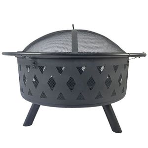 Braciere Rotondo da Esterno con Rete di Protezione, Griglia a Rete Diamantata, Braciere in Metallo a Legna per Cortili e Giardini - Product Image 3