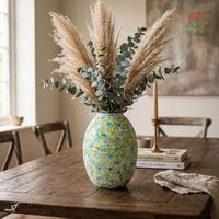 Vase ovale en céramique avec motif écaille vert-bleu pour la décoration intérieure et le rangement des fleurs