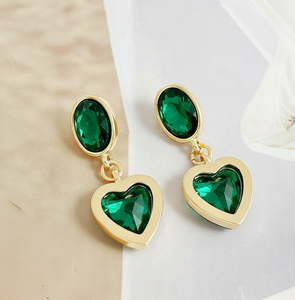 ต่างหูรูปไข่และหัวใจสีเขียวไฮโดร ดีไซน์หรูหรา ขายดีอันดับต้นๆ ทำจากเงินแท้ 925 ชุบทอง 18K เหมาะสำหรับงานแต่งงาน - Product Image 5