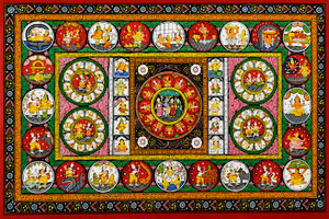 Cuadro Decorativo Tradicional Indio Pattachitra, Rectangular, de Tela Pintada a Mano, con Diseño Religioso de Krishna RaasLeela - Product Image 4