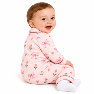 Pyjama 2 pièces pour bébés filles, motif floral rose, avec nœud, chemise à manches longues et pantalon à imprimé cœurs et fleurs, pour nourrissons et tout-petits - Product Image 3