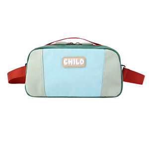 Trousse à crayons simple en nylon SENDA bleu clair et vert avec sangle rouge, design personnalisable pour le rangement des fournitures scolaires - Product Image 4