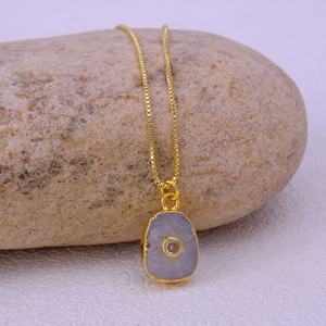 Trendy Natural Rainbow Moonstone June Birthstone Pendant Healing Stone Gold Plated Brass <b>Box</b> Chain Handmade Charm <b>Necklace</b> - Product Image 3