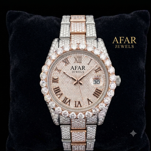 Montre mécanique à cadran en diamant moissanite bicolore or rose avec affichage de la date, bracelet, montre-bracelet pour femmes - Product Image 4