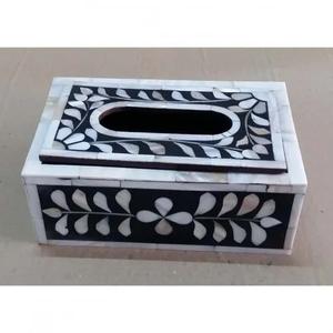 Caja de pañuelos con incrustaciones de hueso y resina de Rajasthan, cajas de pañuelos de hueso, caja de pañuelos artesanal de gran venta - Product Image 1